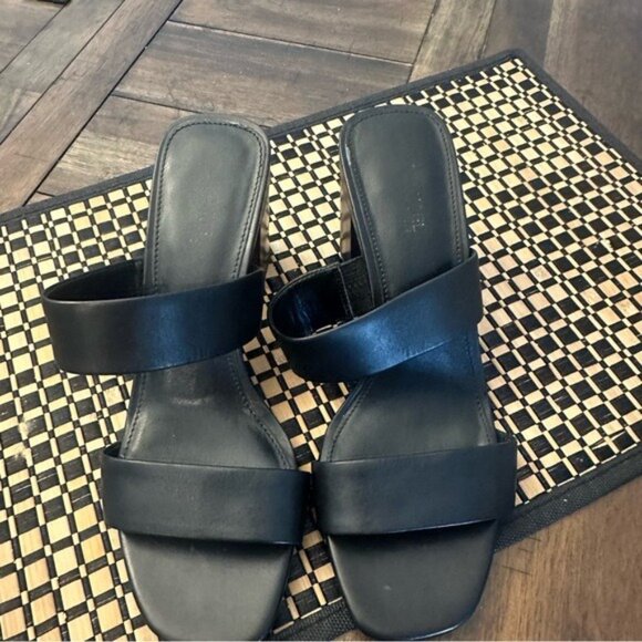 Michael Kors Glenda Black Leather Block Heel Slide Sandals Size 8 - Picture 3 of 12